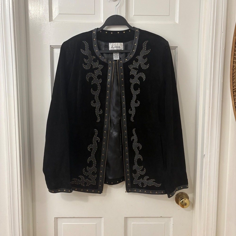 Linea Louis DellOlio Embellished Suede Jacket 12 Studded Western Boho Gothic VTG